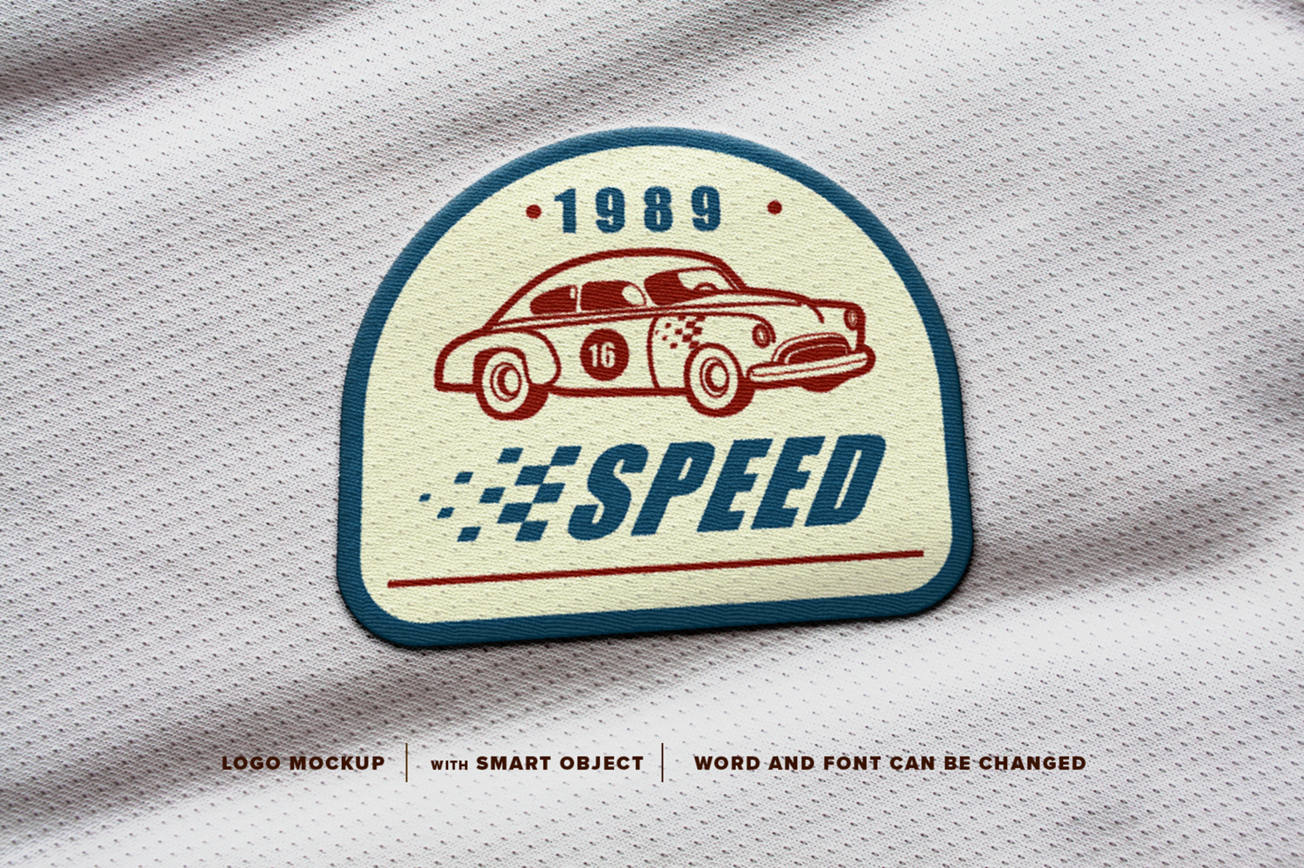 Mockup logo race car speed Patch Logo, perfect for patch on jacket, image on t-shirt, etc psd