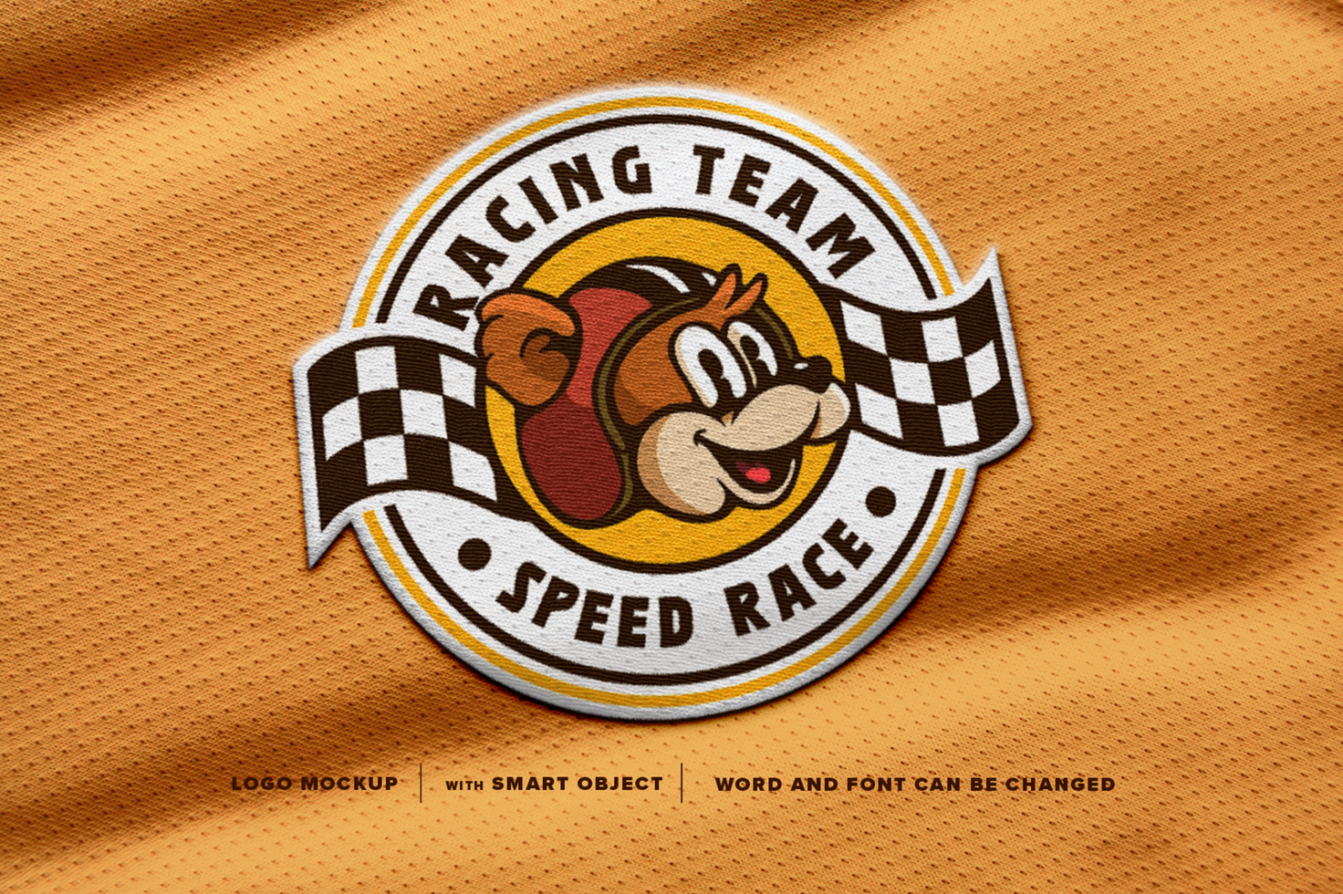 Mockup racer bear wearing helmet Patch Logo, perfect for patch on jacket, image on t-shirt, etc psd