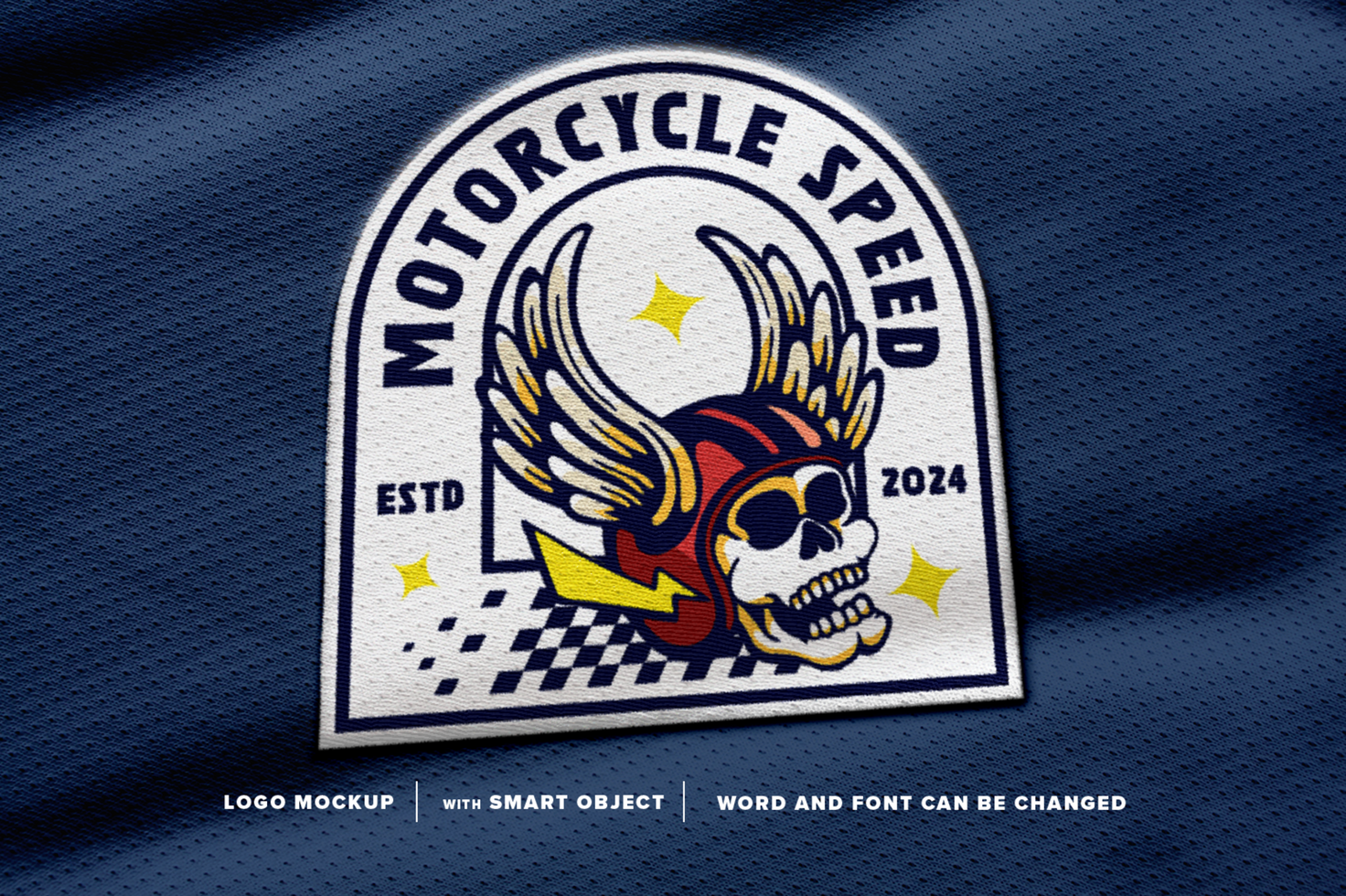 Mockup logo skull logo wearing a winged helmet Patch Logo, perfect for patch on jacket, image on t-shirt, etc psd