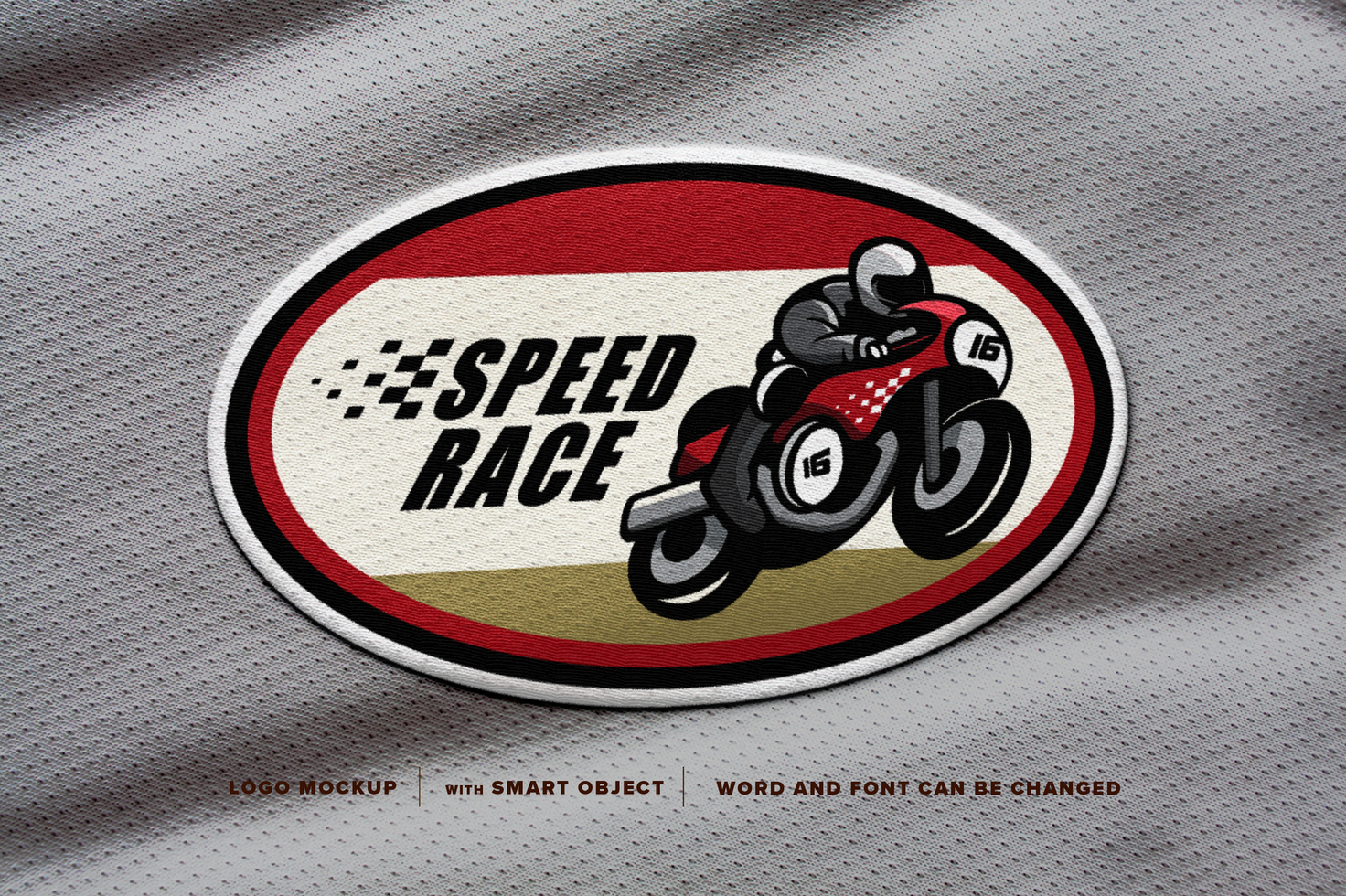 Mockup motorcycle racing Patch Logo, perfect for patch on jacket, image on t-shirt, etc psd