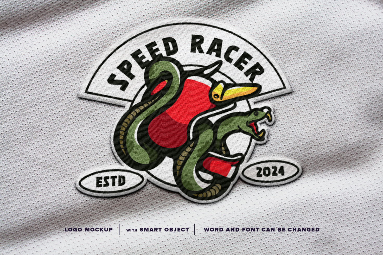 Mockup snake in racer's helmet Patch Logo, perfect for patch on jacket, image on t-shirt, etc psd