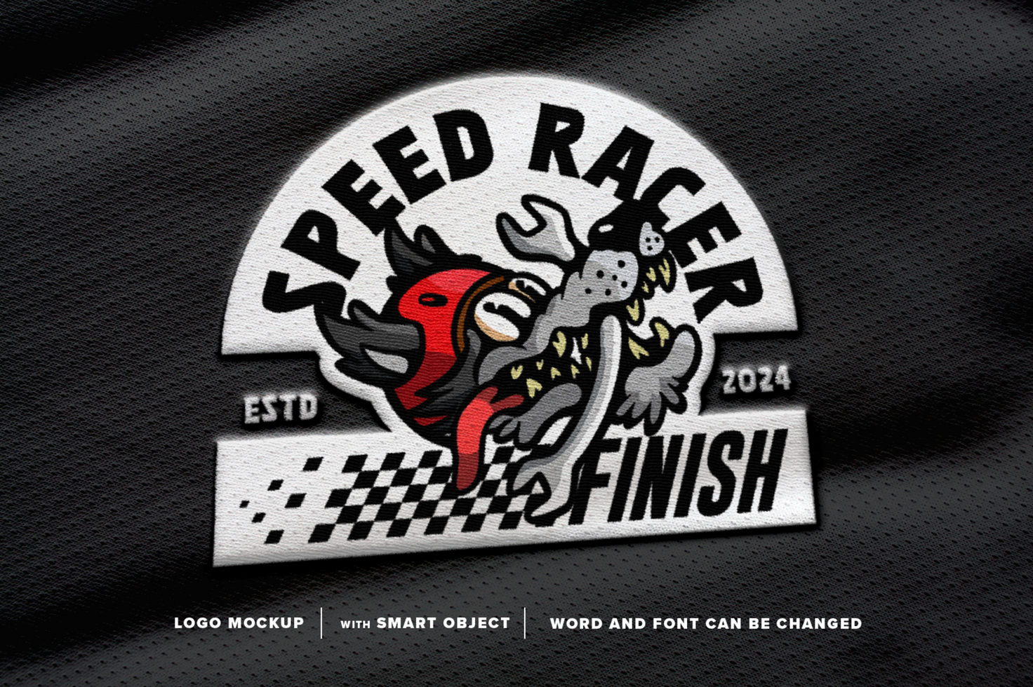 Mockup Wolf Racer Patch Logo, perfect for badge on jacket, image on t-shirt, etc psd