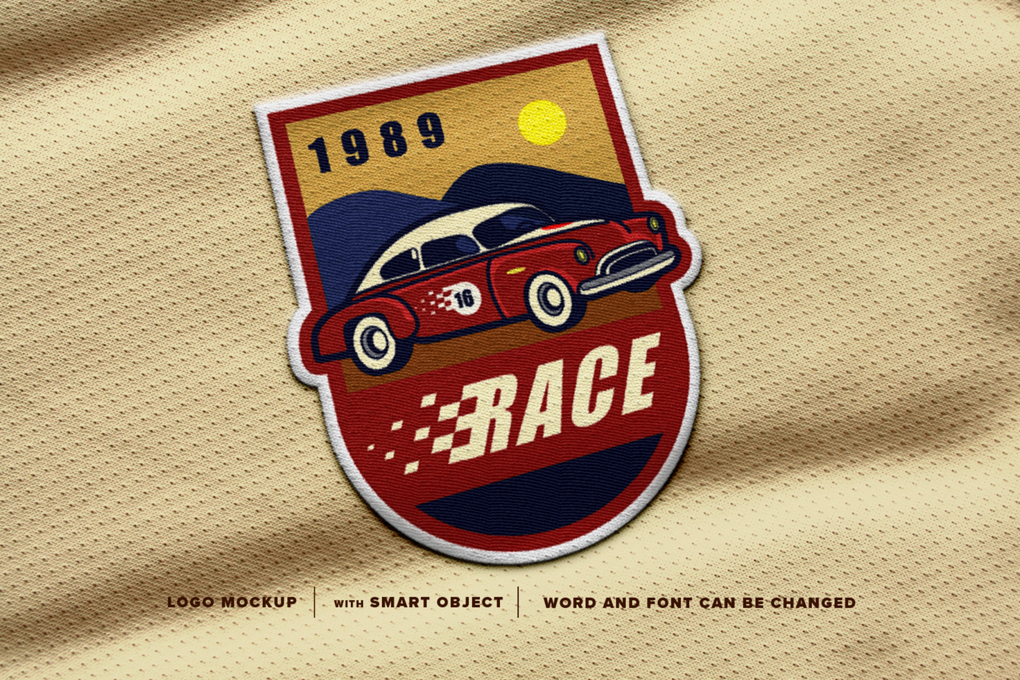 Mockup logo race car Patch Logo, perfect for patch on jacket, image on t-shirt, etc psd