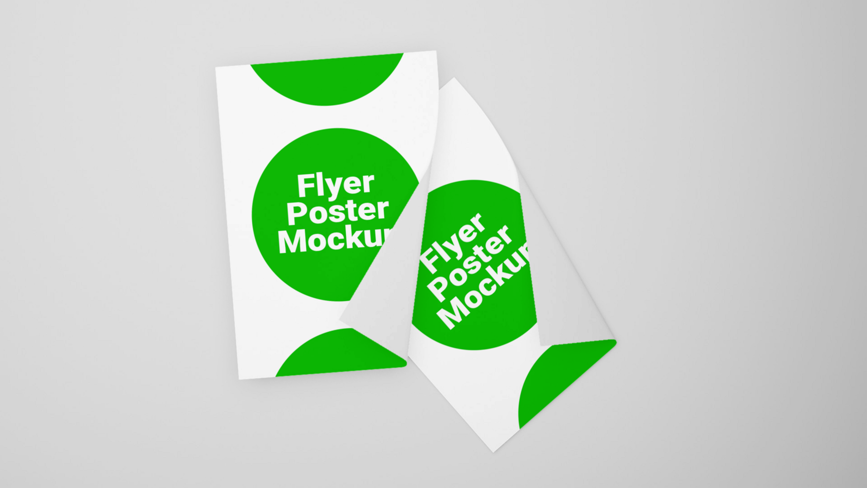 Two green and white paper flyers mockup psd