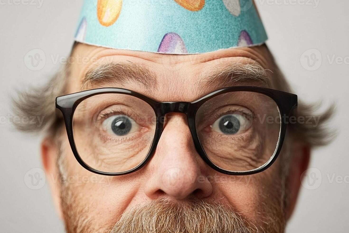 A man wearing glasses and a party hat photo