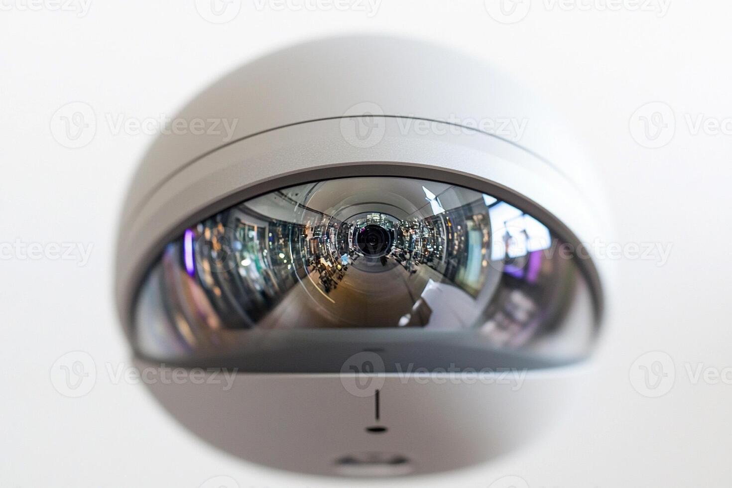 A camera is reflected in a white dome photo