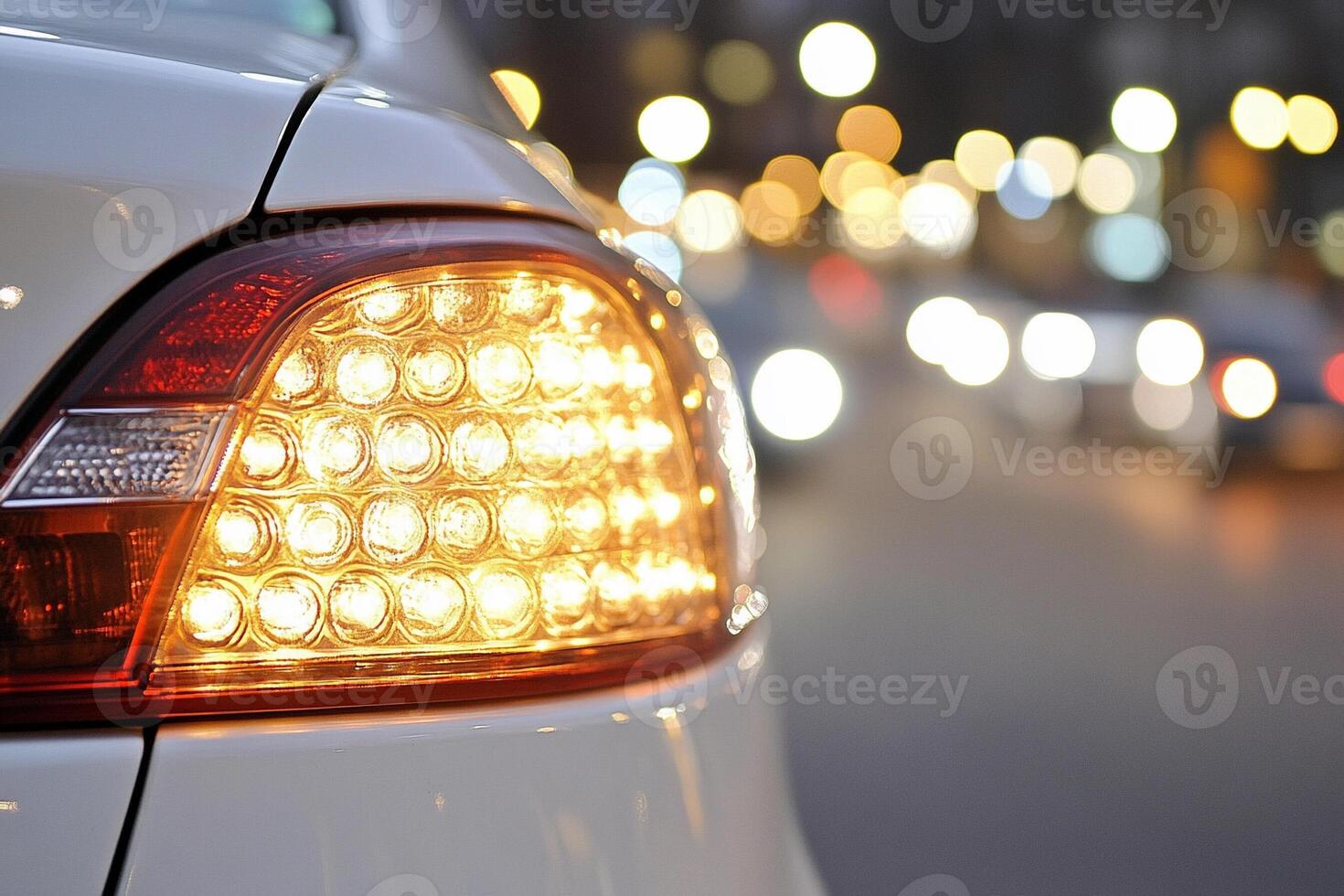 A close up of a car with its lights on photo