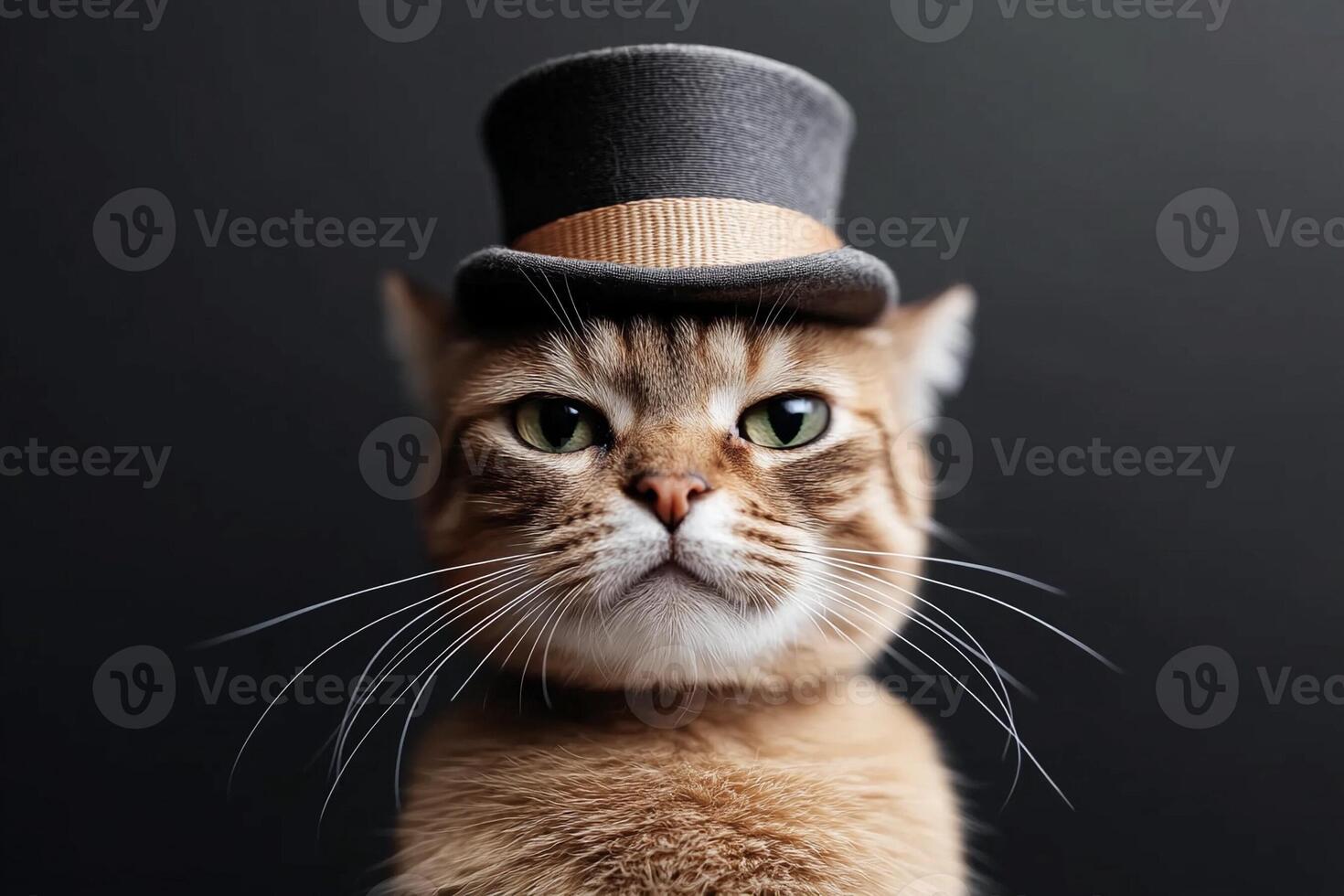 A cat wearing a top hat on a black background photo