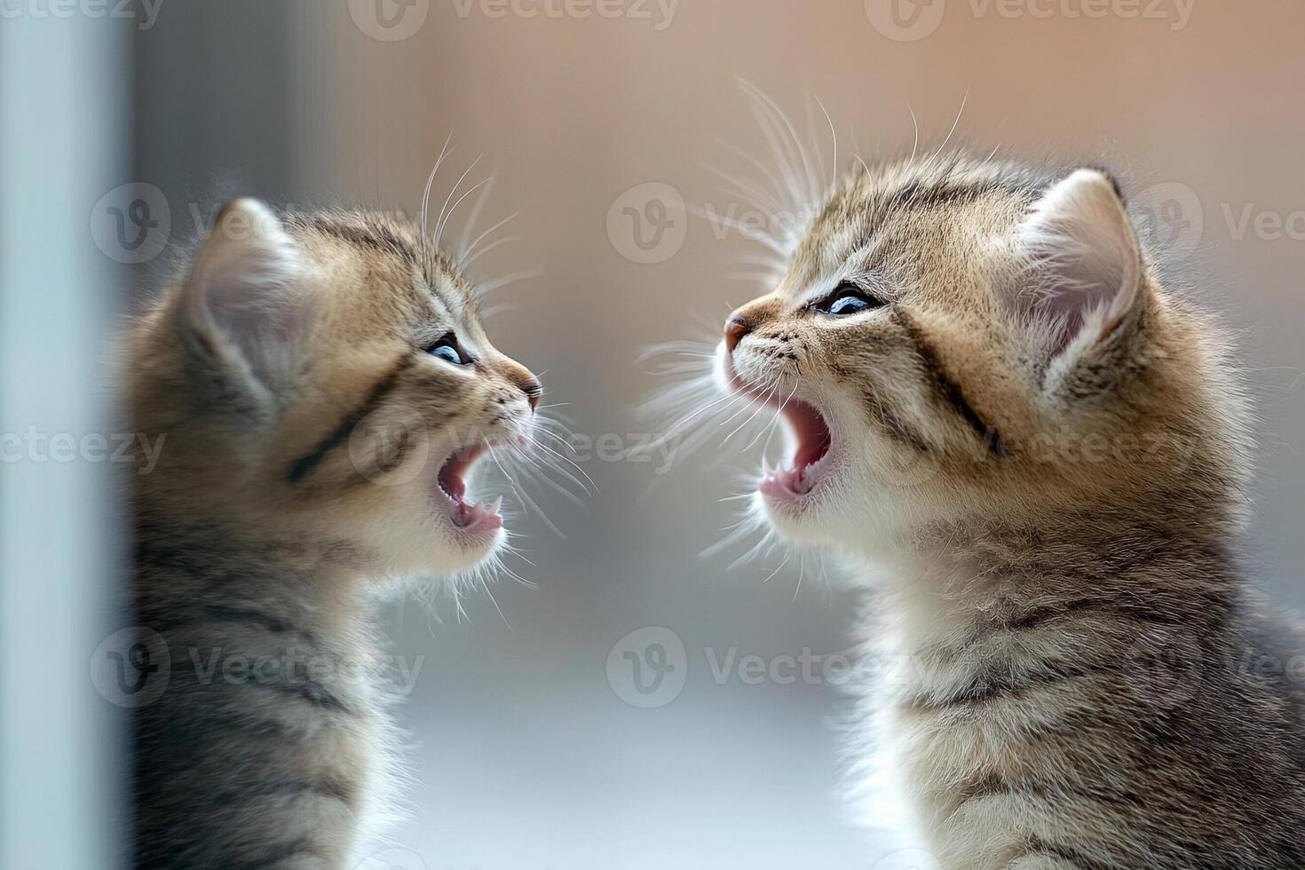Two kittens are looking at each other photo