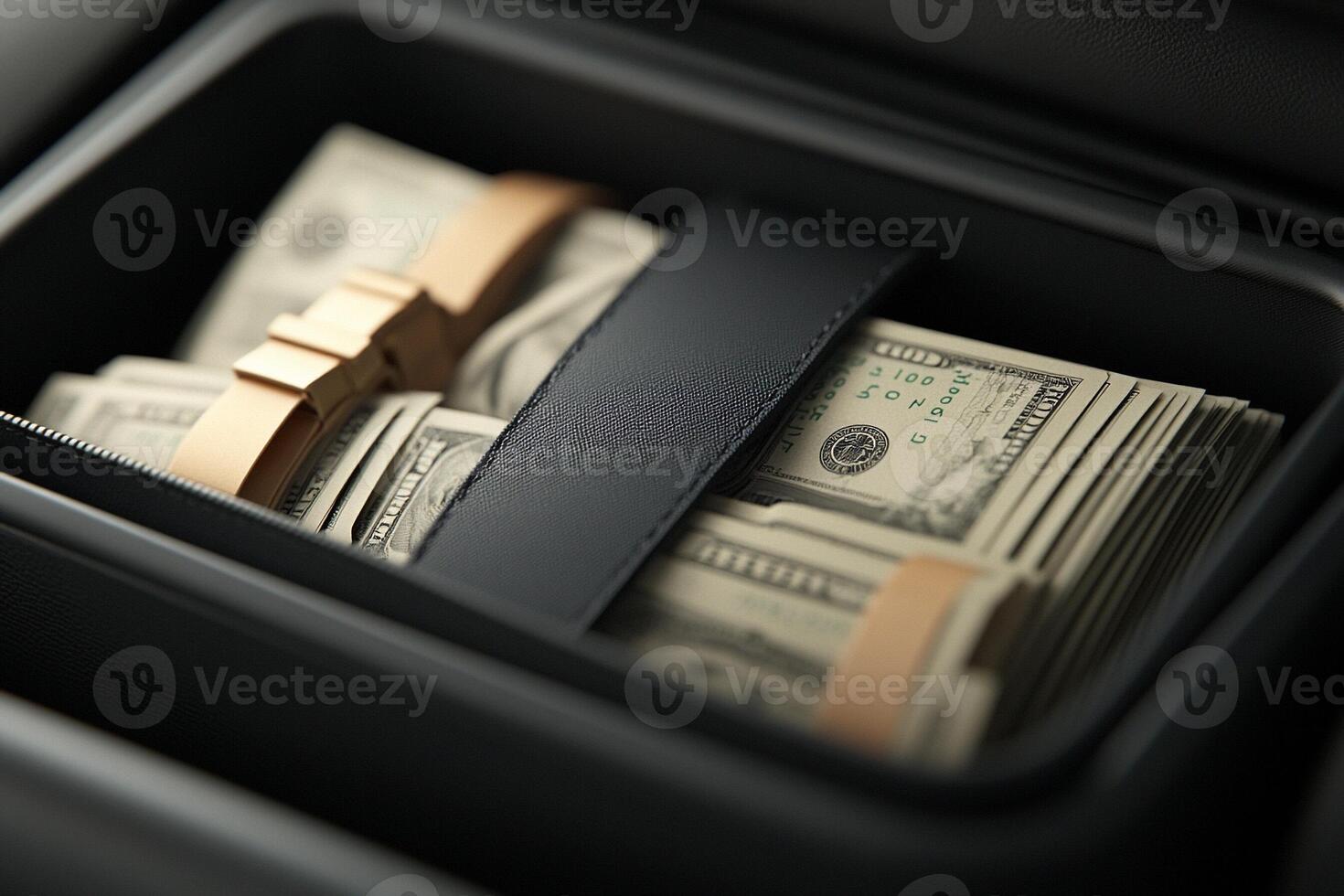 A black car with money in the center console photo