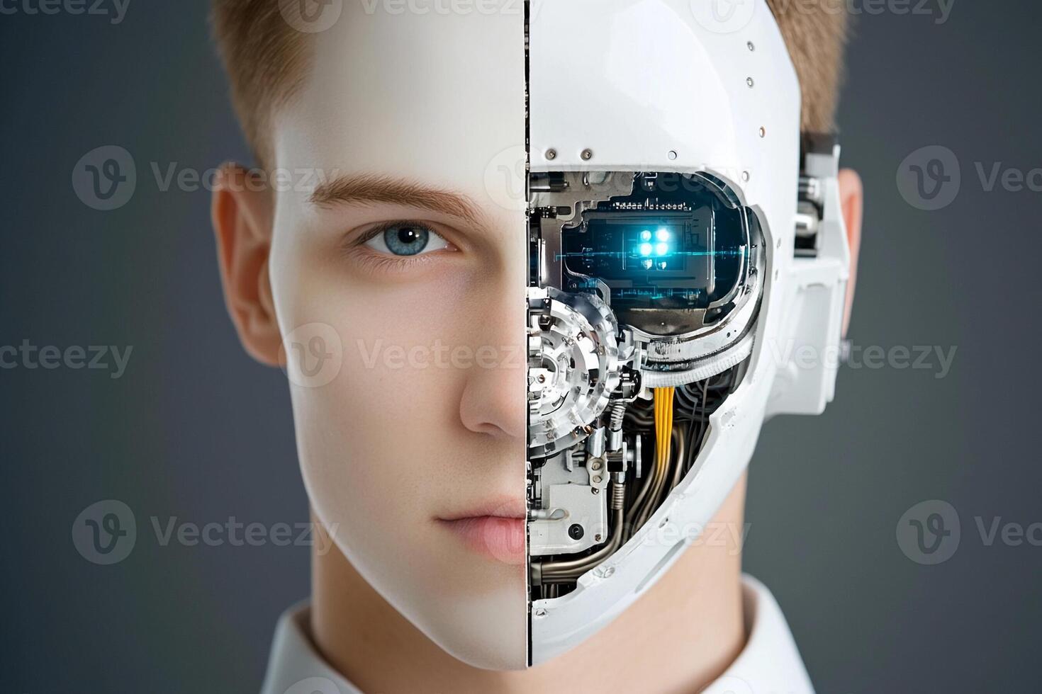 The face of a man with a robot head photo