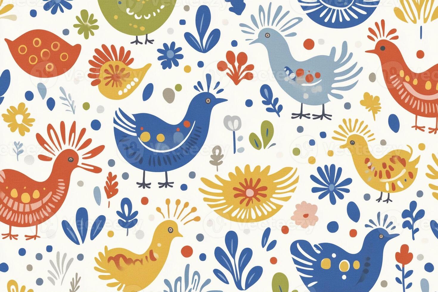 A colorful pattern with birds and flowers photo
