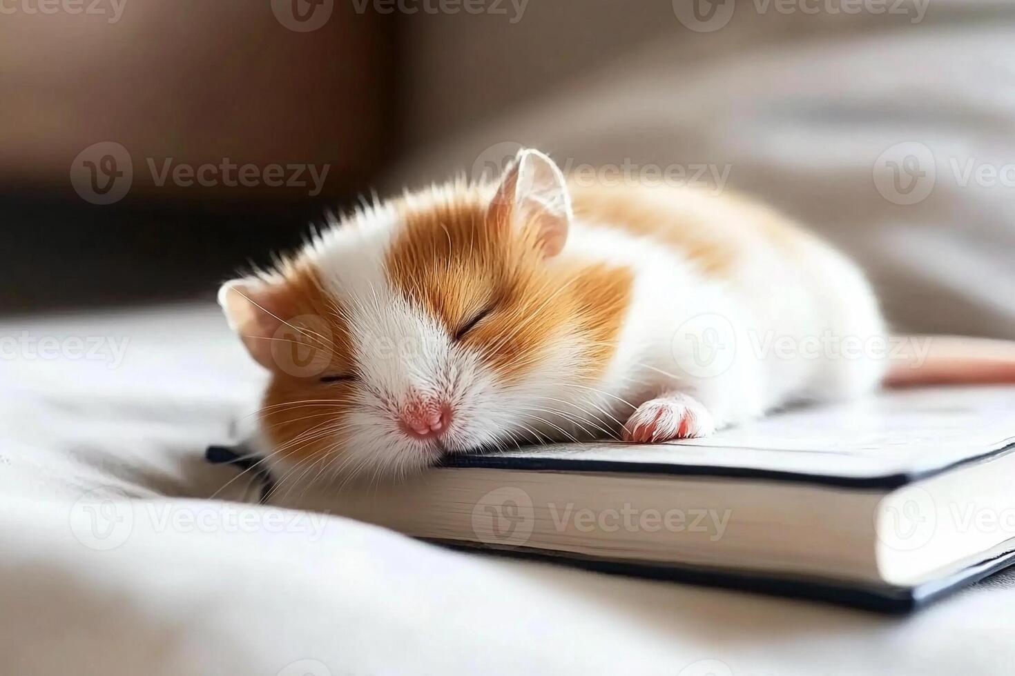A small hamster sleeping on top of a book photo