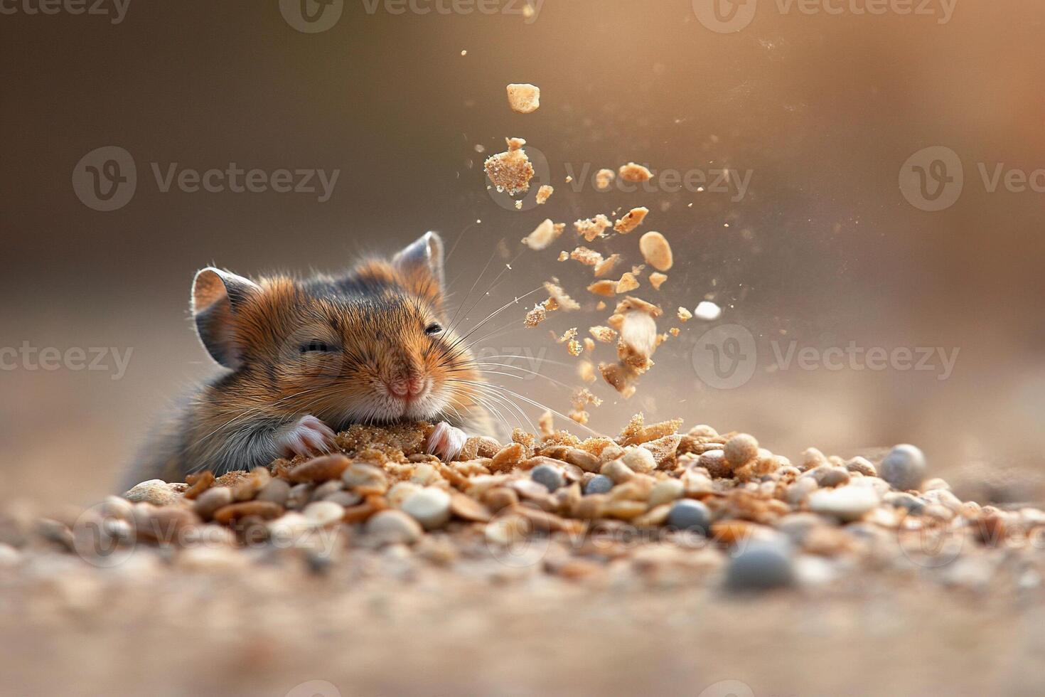 A hamster eating some food on the ground photo