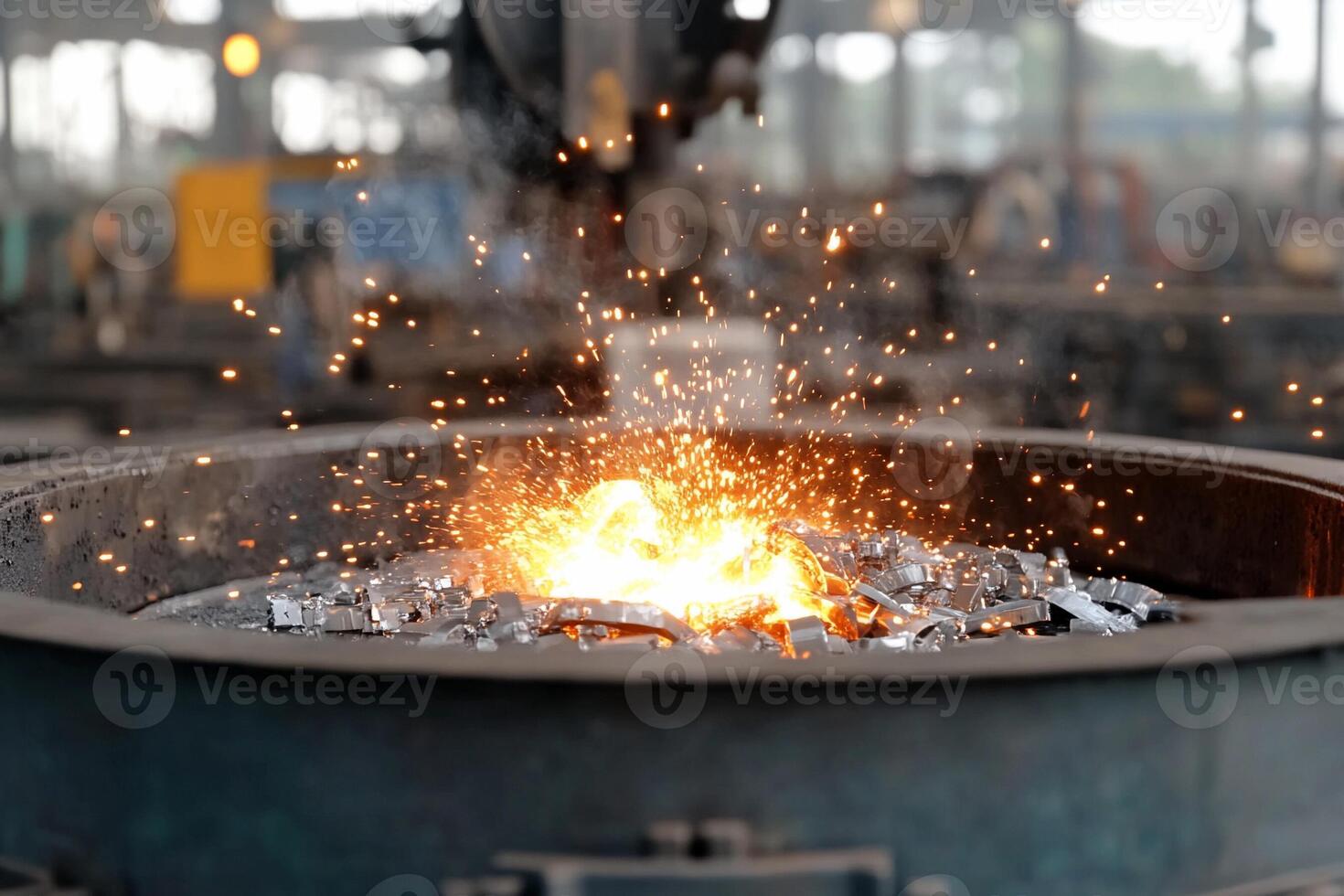 A metal object is being melted in a metal furnace photo