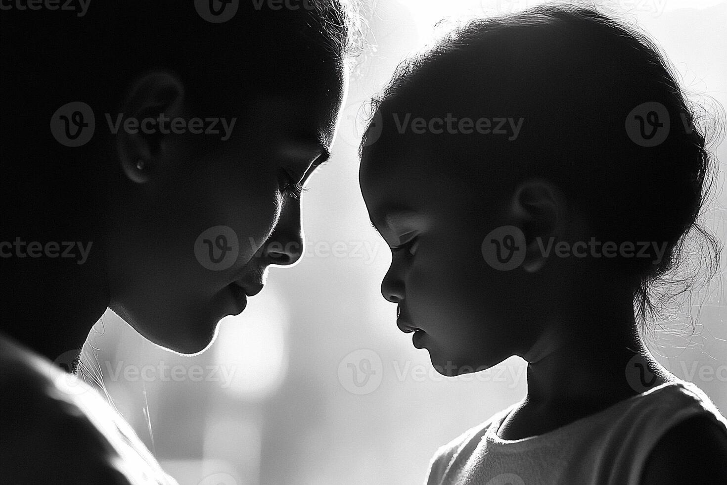 A woman and a child looking at each other photo