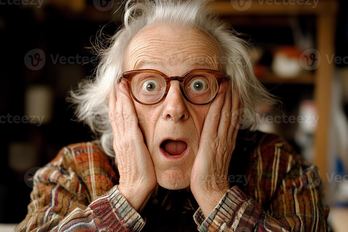 An older man with glasses on his face photo