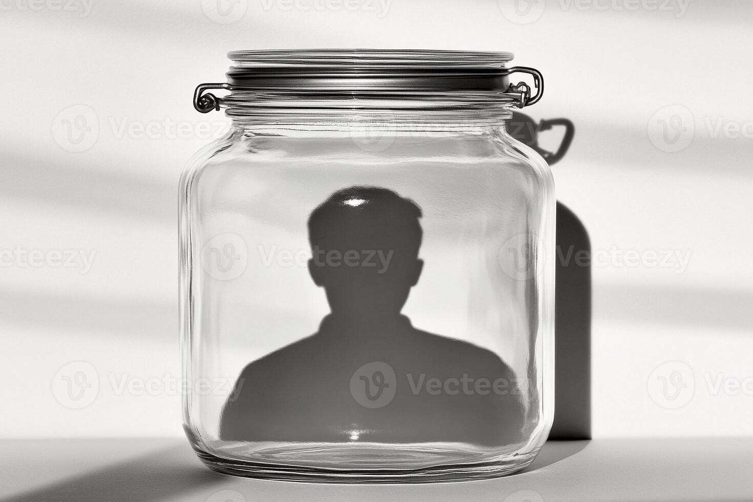 A man is reflected in a glass jar photo