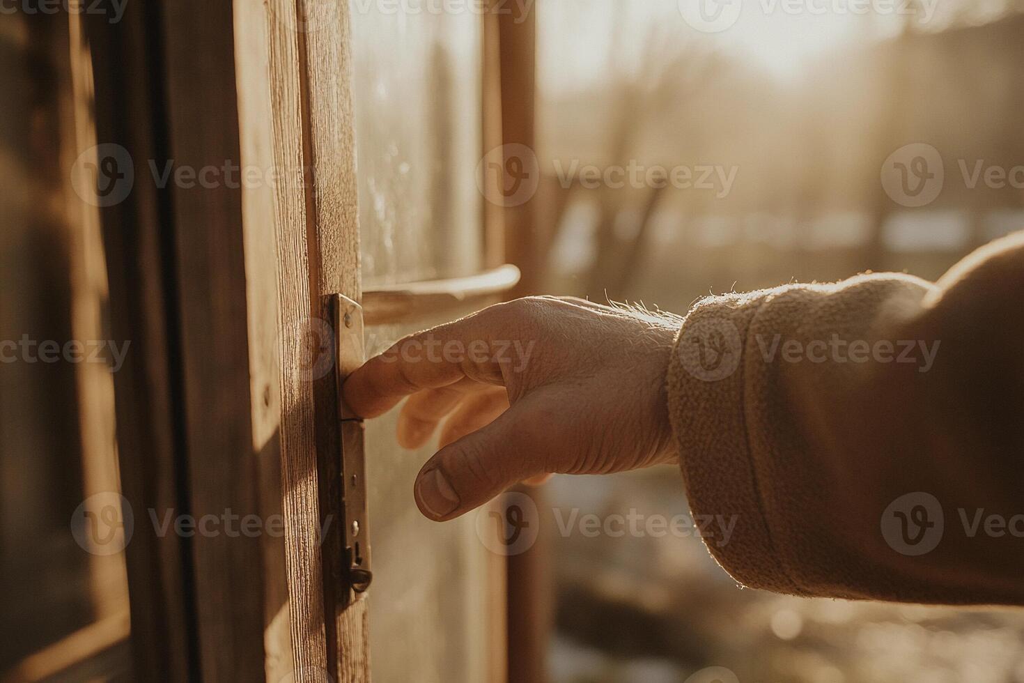 A person is opening a door with a key photo