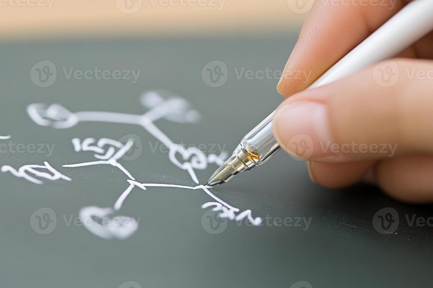 A hand drawing a molecular structure on a blackboard photo