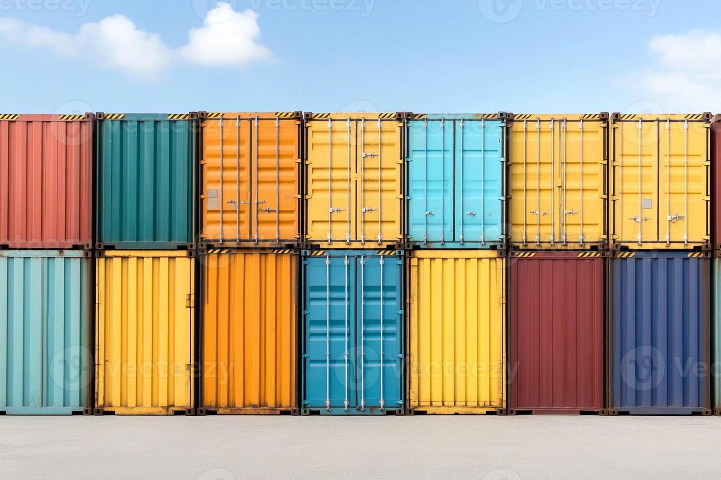 A row of colorful shipping containers photo