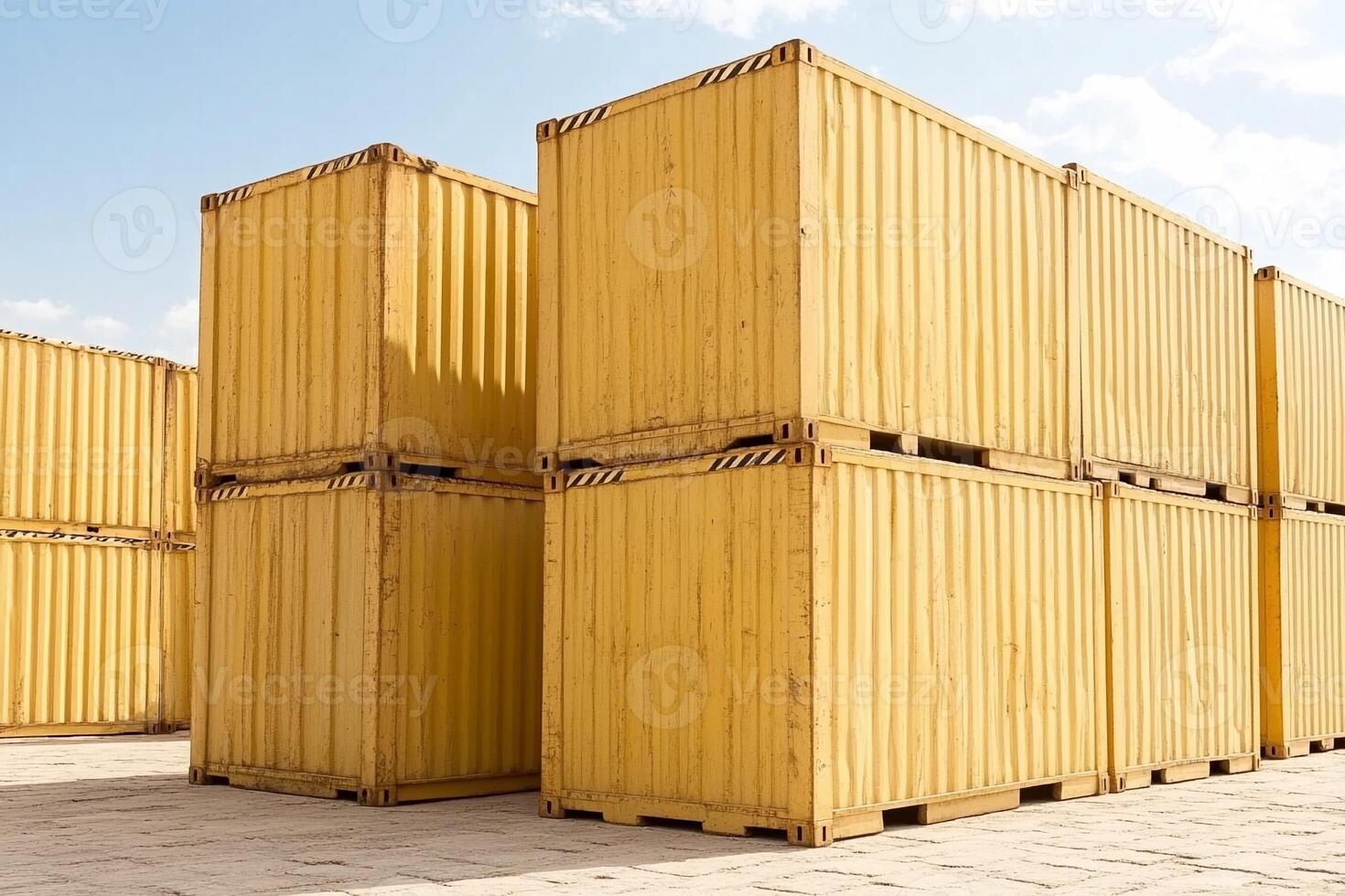 A group of yellow shipping containers photo