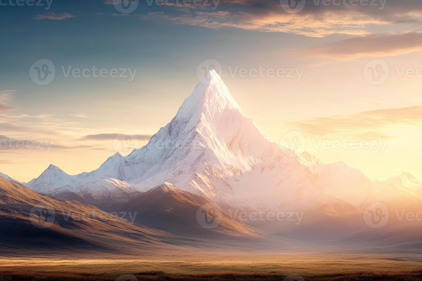 A mountain with a sun setting over it photo