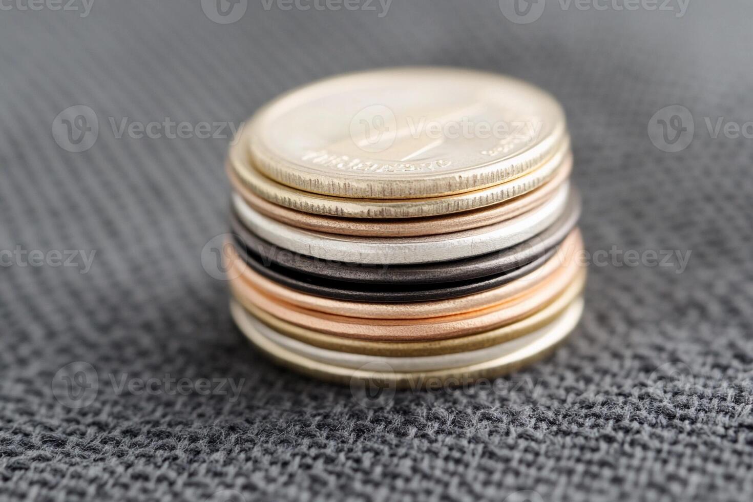 A stack of coins on a gray background photo