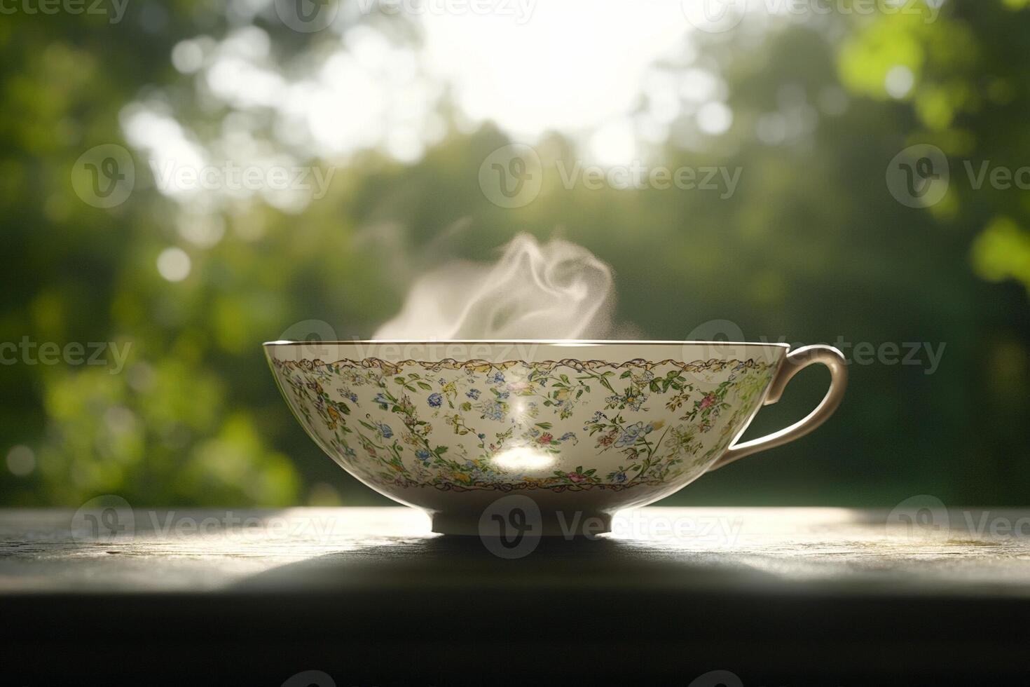 A tea cup with steam coming out of it photo