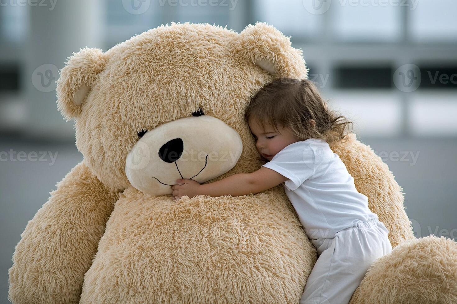 A little girl hugging a big teddy bear photo