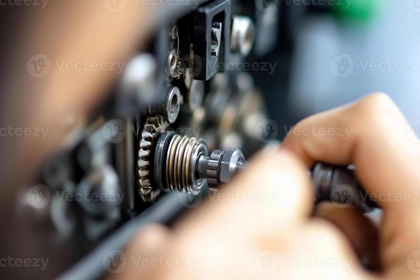 A person is working on a machine with a screw photo