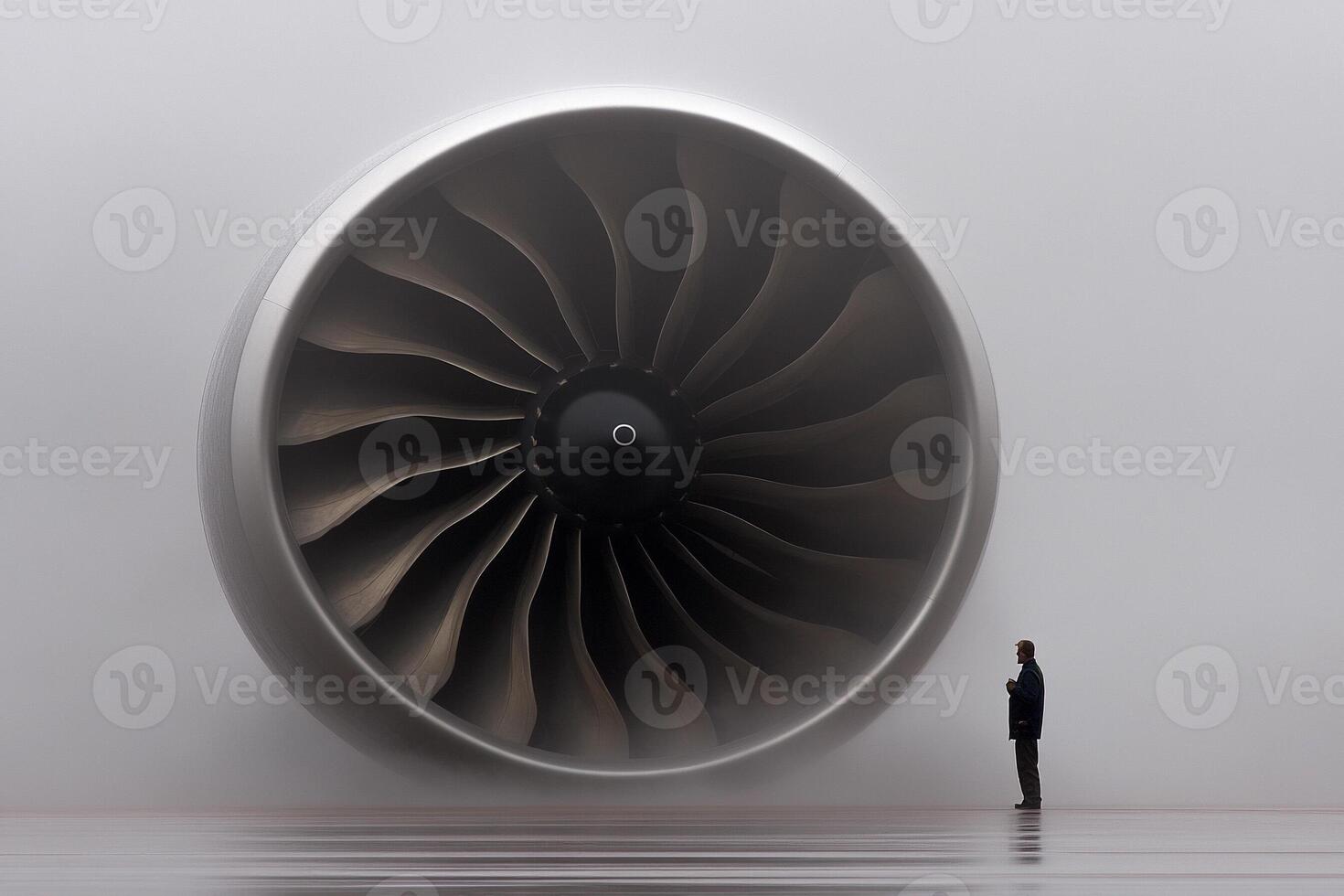A man standing in front of a jet engine photo