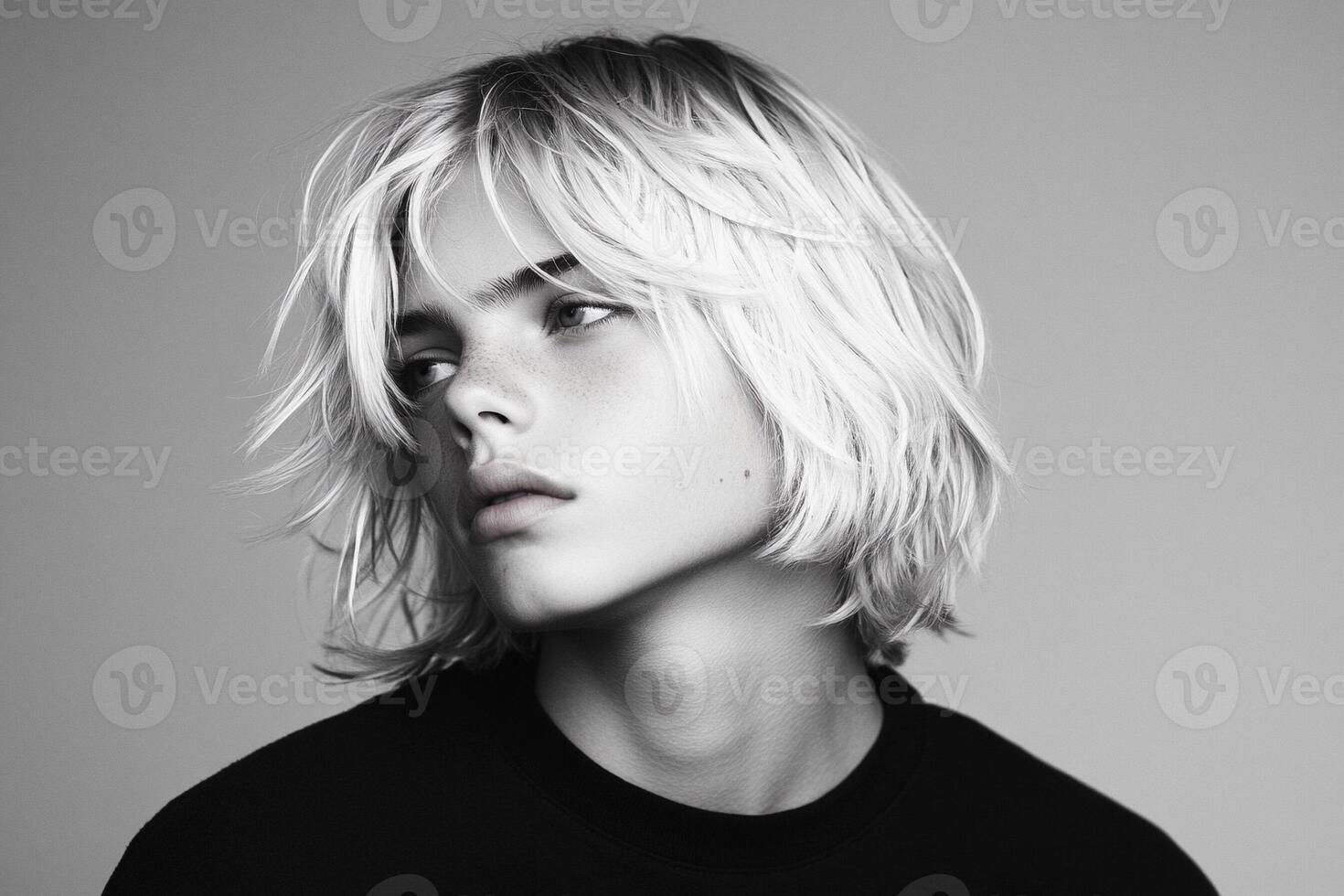 A young woman with blonde hair and a black shirt photo