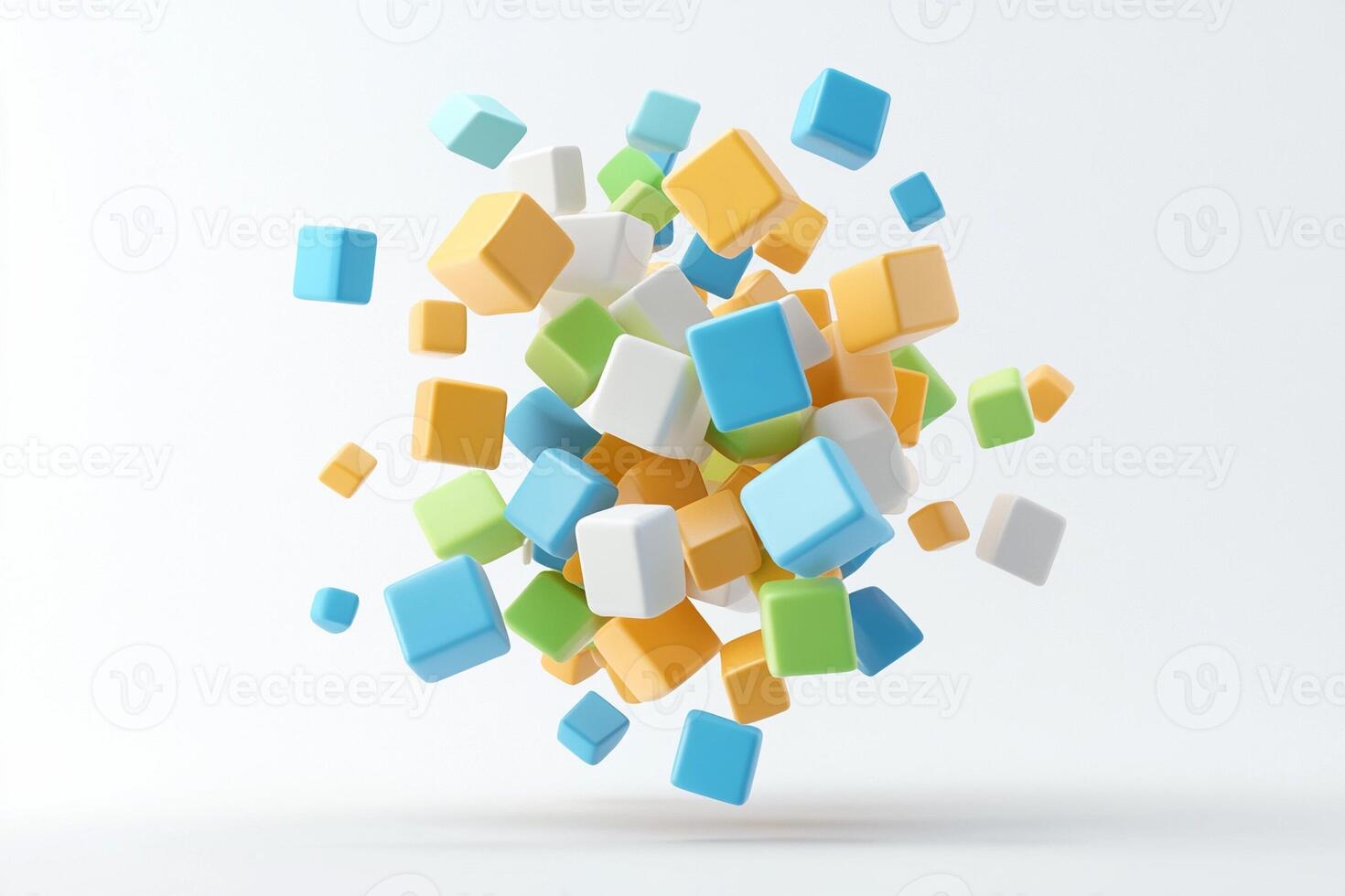 3d rendering of colorful cubes flying in the air photo