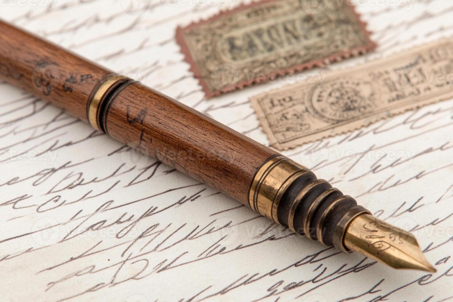 A pen and stamp on a piece of paper photo