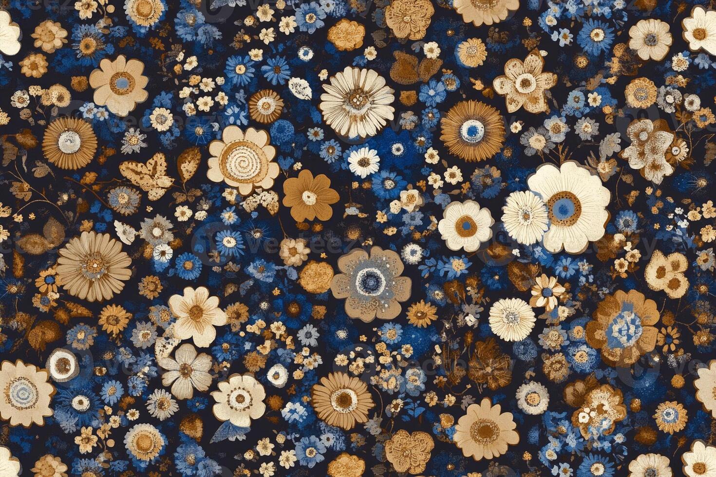A blue and brown floral pattern on a black background photo