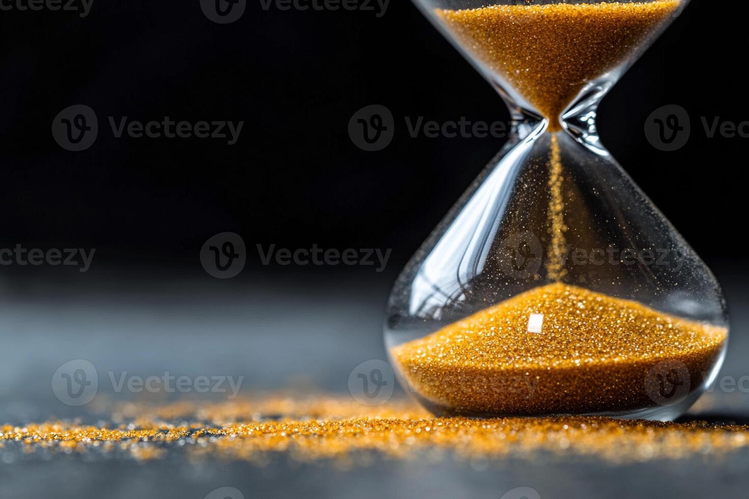 An hourglass with sand falling out of it photo