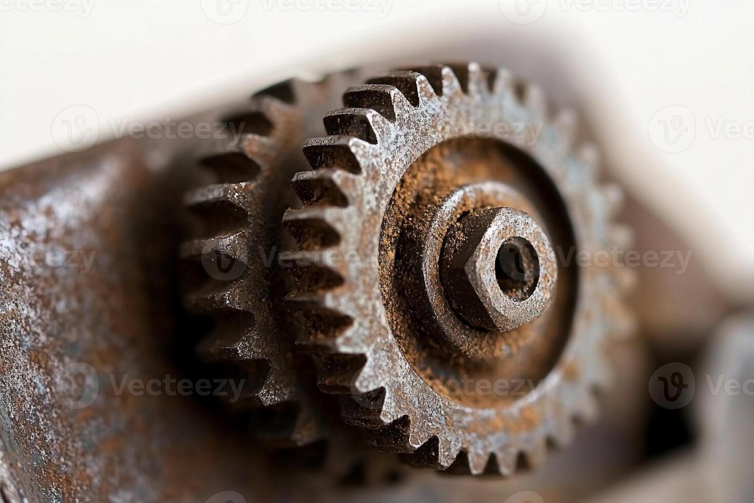 A close up of a rusty metal gear photo