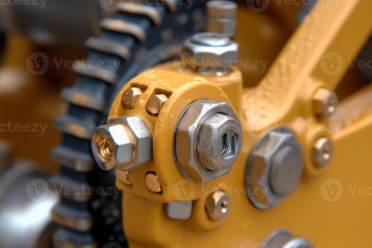 A close up of a yellow machine with a chain photo