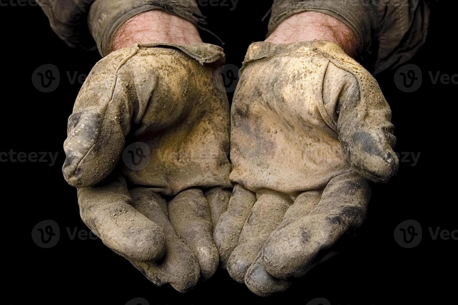 A pair of dirty hands with dirt on them photo
