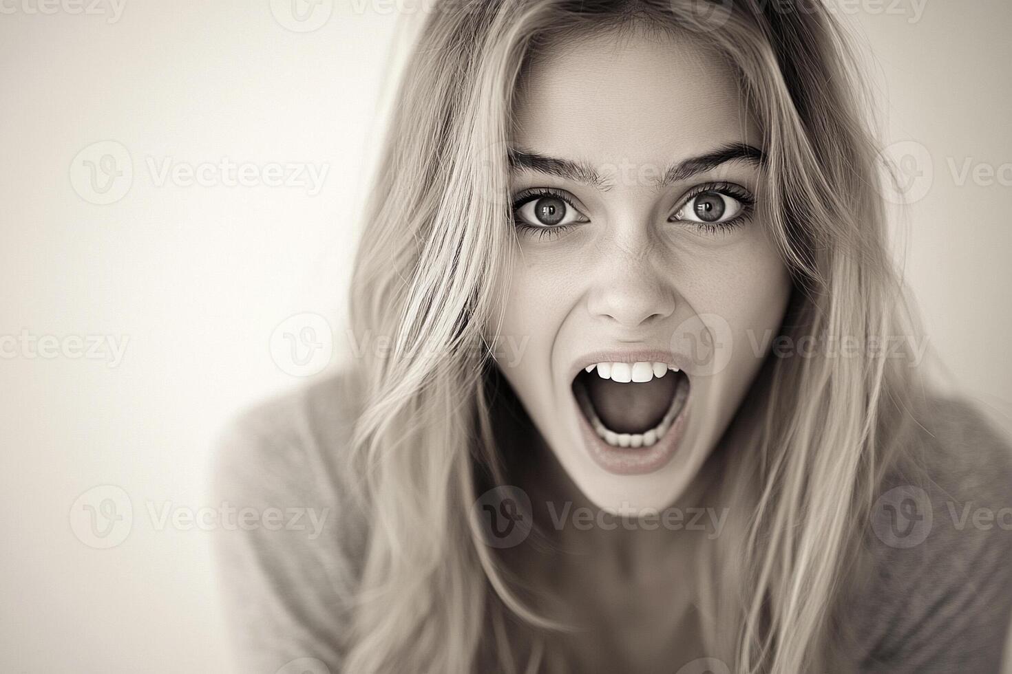 A woman with her mouth open and a big smile photo