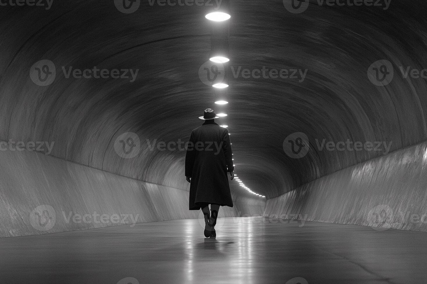 A person walking through a tunnel photo