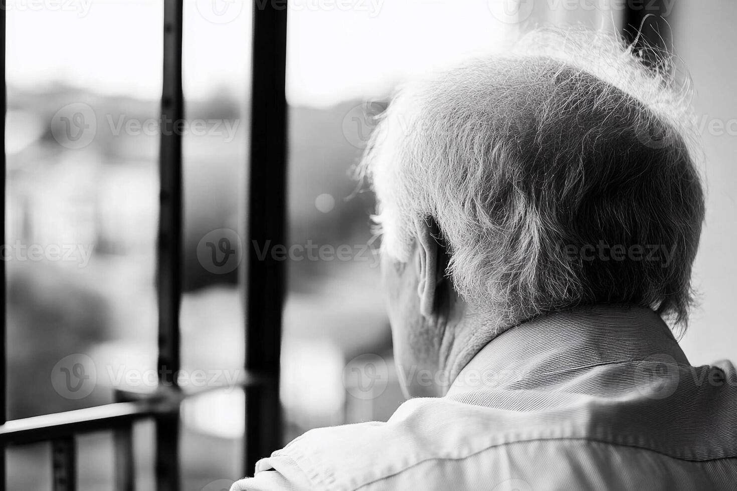 An older man looking out the window photo