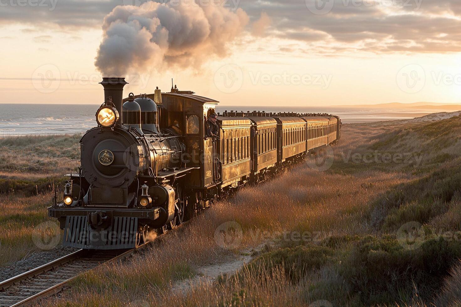 A train traveling down the tracks photo
