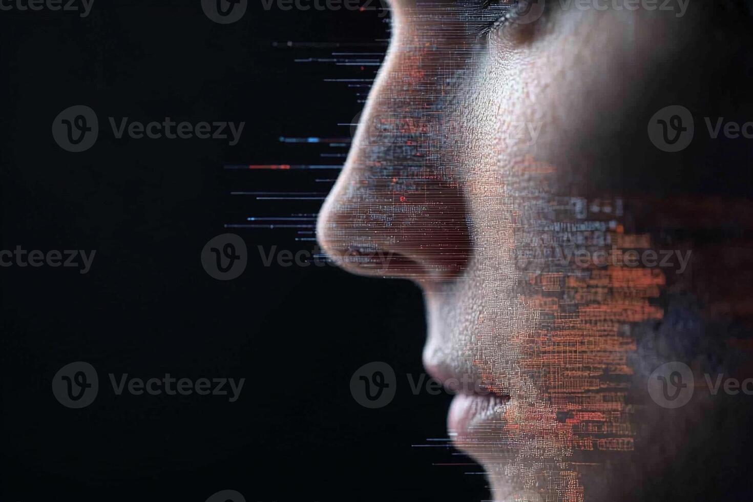 The face of a woman with a computer code on her face photo