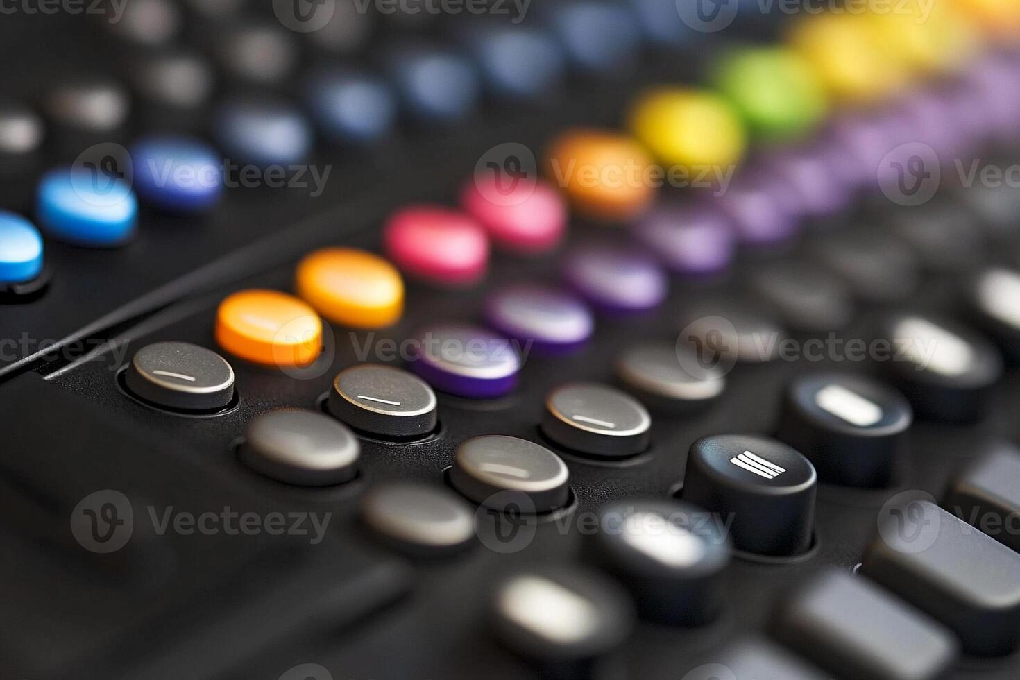 A close up of a keyboard with many different colored buttons photo