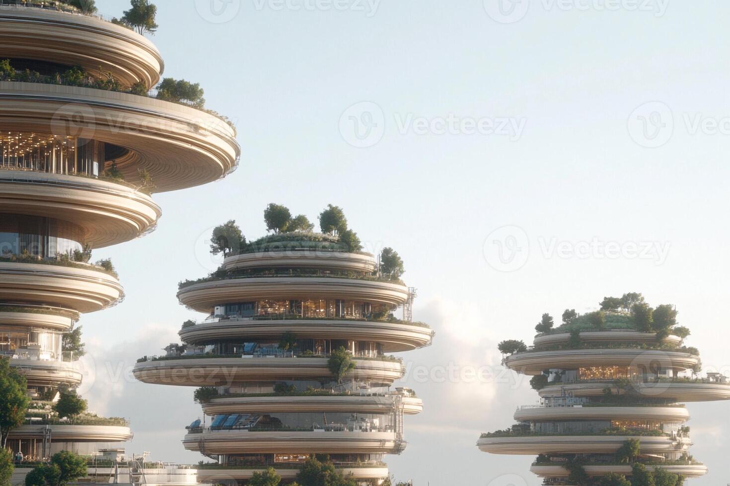 The city of the future is made up of many buildings photo