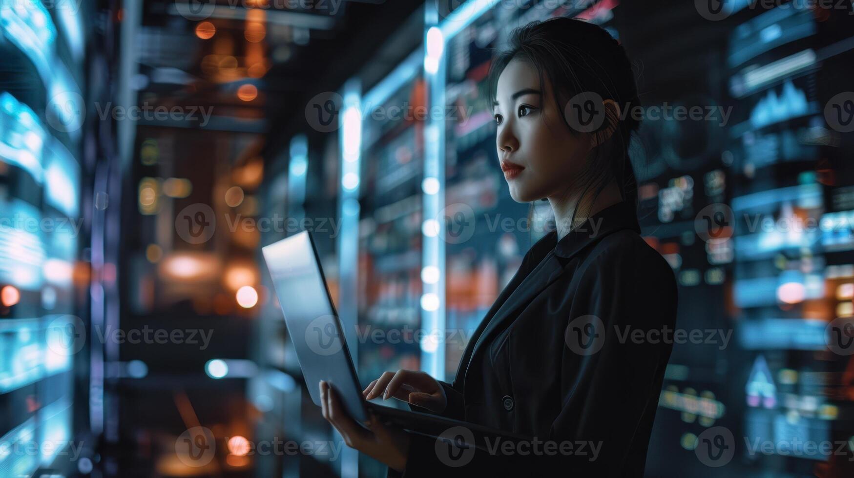 The businesswoman with laptop photo