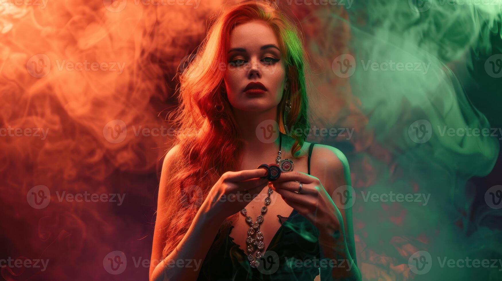 The woman in colorful smoke photo