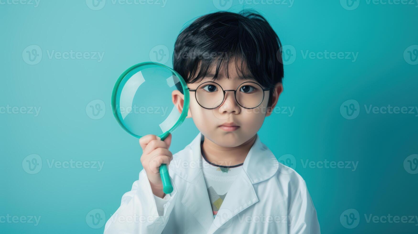 The boy with magnifying glass photo
